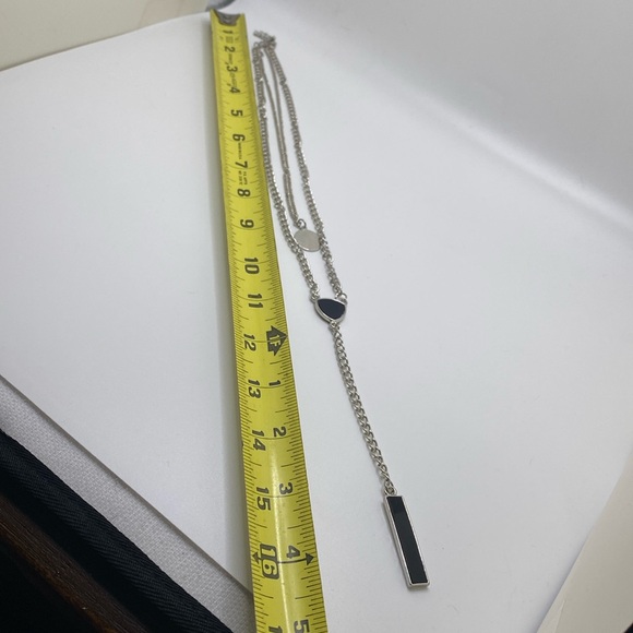 Silver Layered Multi Chain Circular Pendant & Bar Charm Necklace Bohemian Chic - Picture 12 of 13